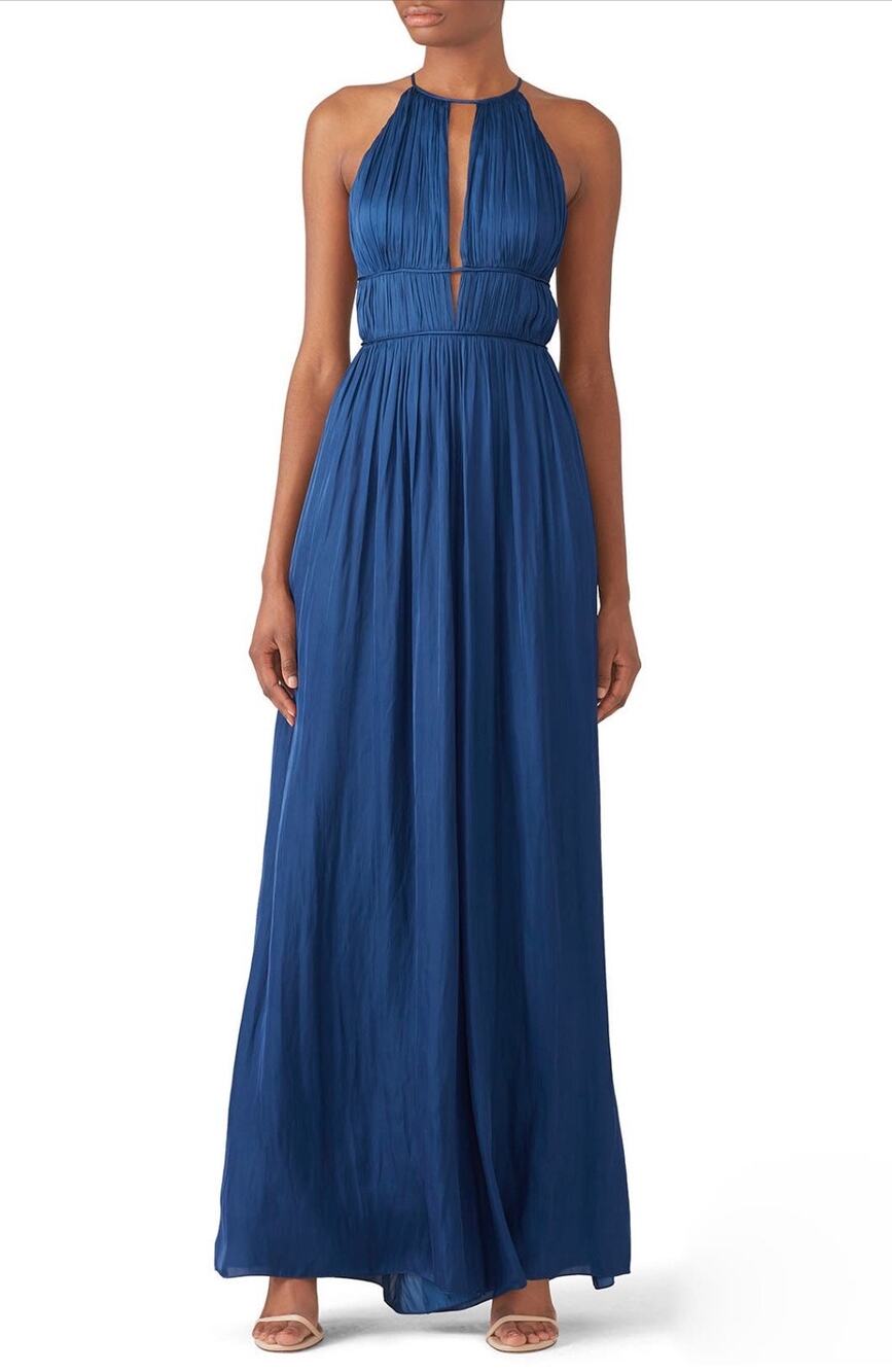 Halston Heritage Navy Blue Flowy Wide Leg Jumpsuit Size 4